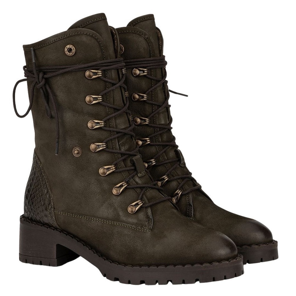 Women’s Lace Up Green Fur Lined Leather Boots Size 10 Milan Vy Vintage Foundry